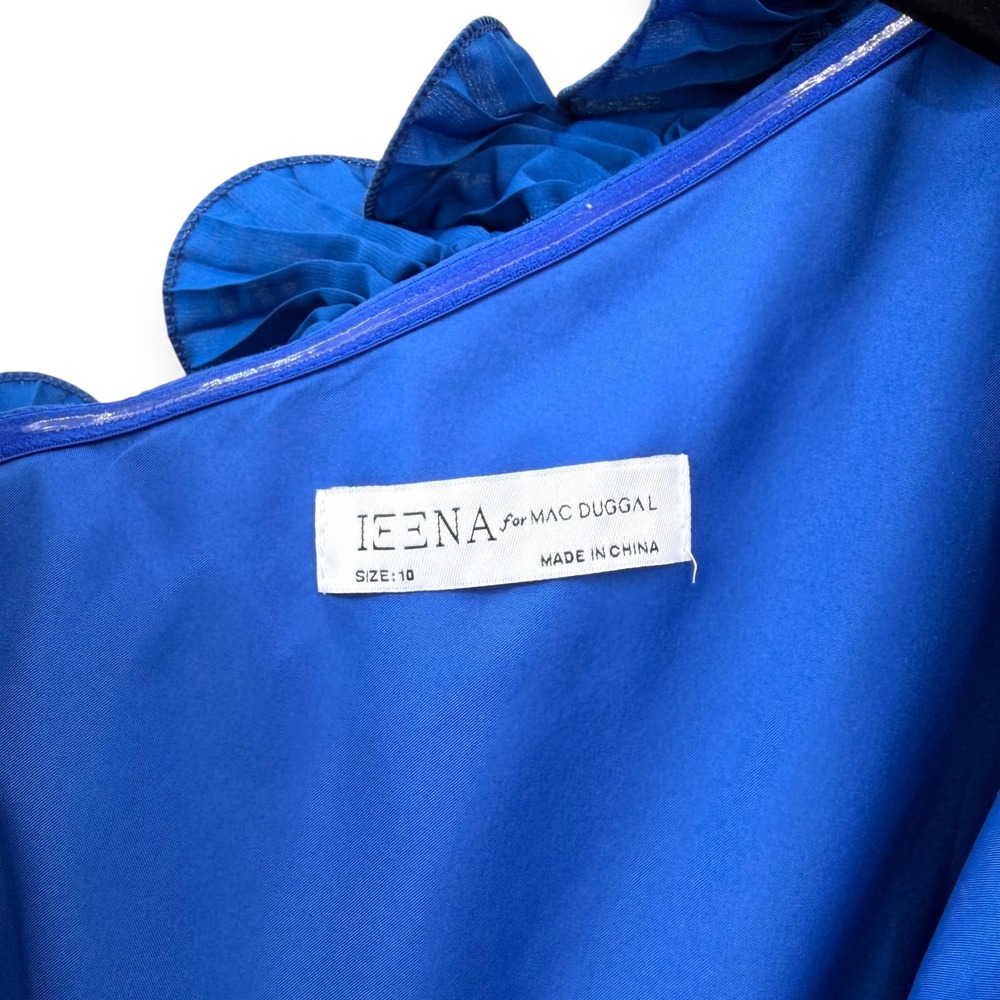 Mac Duggal Blue Pleated‎ Charmeuse One-Shoulder Ruffle Detail Evening Gown Sz 10 - Picture 11 of 11